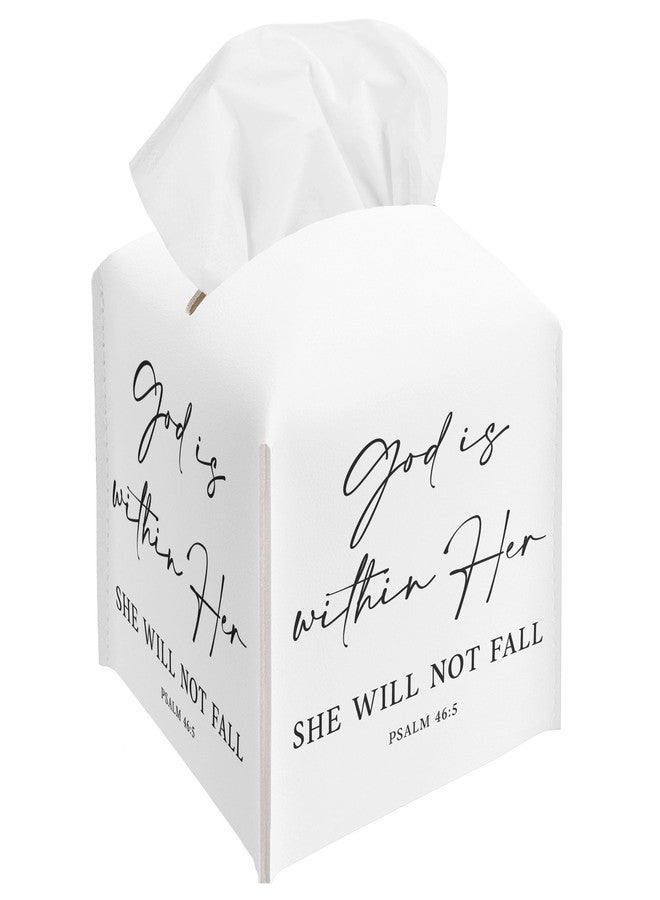 SIXEIGHT Christian Tissue Box Cover, God is Within Her She Will Not Fall, Square Decorative Tissue Box Holder, Christian Gifts for Women Men, Leather Toilet Paper Cover for Tabletop Office Decor-A17 - Image 1